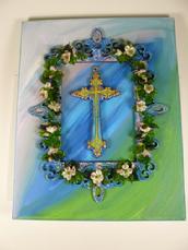 Enamel Cross with glass Dogwood